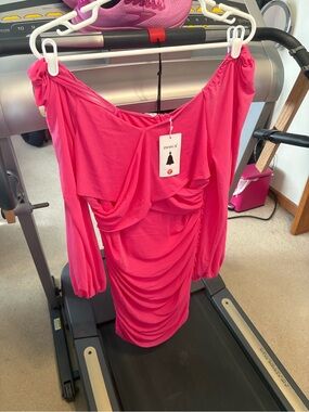 Hot Pink Ruched Off-Shoulder Dress